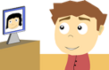 Illustration von einem Kind, das auf einen Bildschirm blickt. Auf dem Bildschirm ist ein Bild eines Gesichts abgebildet.