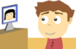Blickbewegungsmessung (Bild: Julian Schmitz) Illustration von einem Kind, das auf einen Bildschirm blickt. Auf dem Bildschirm ist ein Bild eines Gesichts abgebildet.