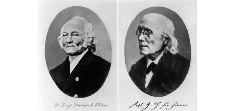 zur Vergrößerungsansicht des Bildes: Dieses Bild zeigt zwei Portraitfotos von Ernst Heinrich Weber und Theodor Gustav Fechner.