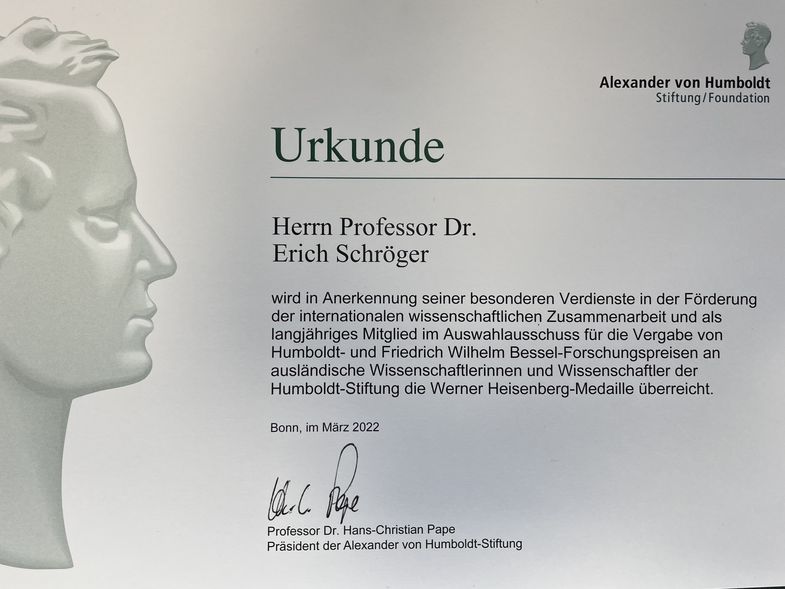 Abbildung der Urkunde von der Werner Heisenberg-Medaille