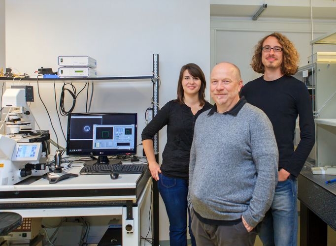Prof. Käs (Mitte) mit den Doktoranden Kristin Seltmann und Anatol Fritsch