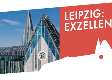 Foto: Christian Hüller, Grafik: GUD/Universität Leipzig Zu sehen ist das Paulinum, darüber der Schriftzug "Leipzig exzellent"